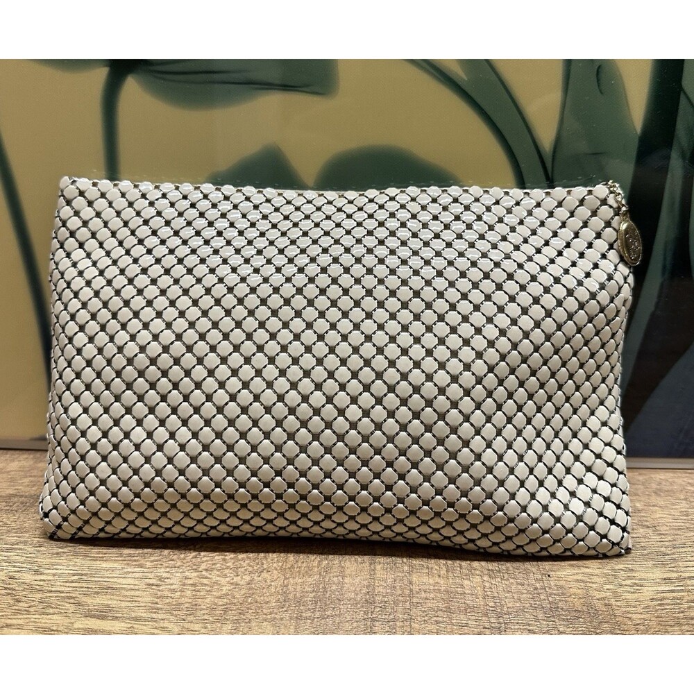 Whiting and Davis vintage beige metal mesh clutch  with zipper